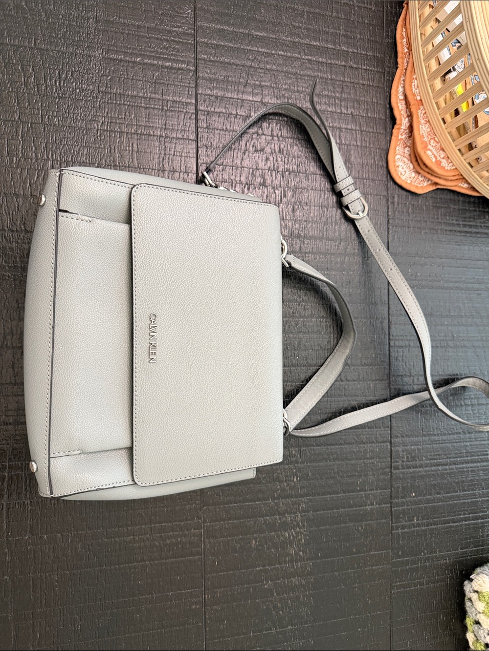 Calvin Klein Light Gray Pebbled Crossbody Satchel